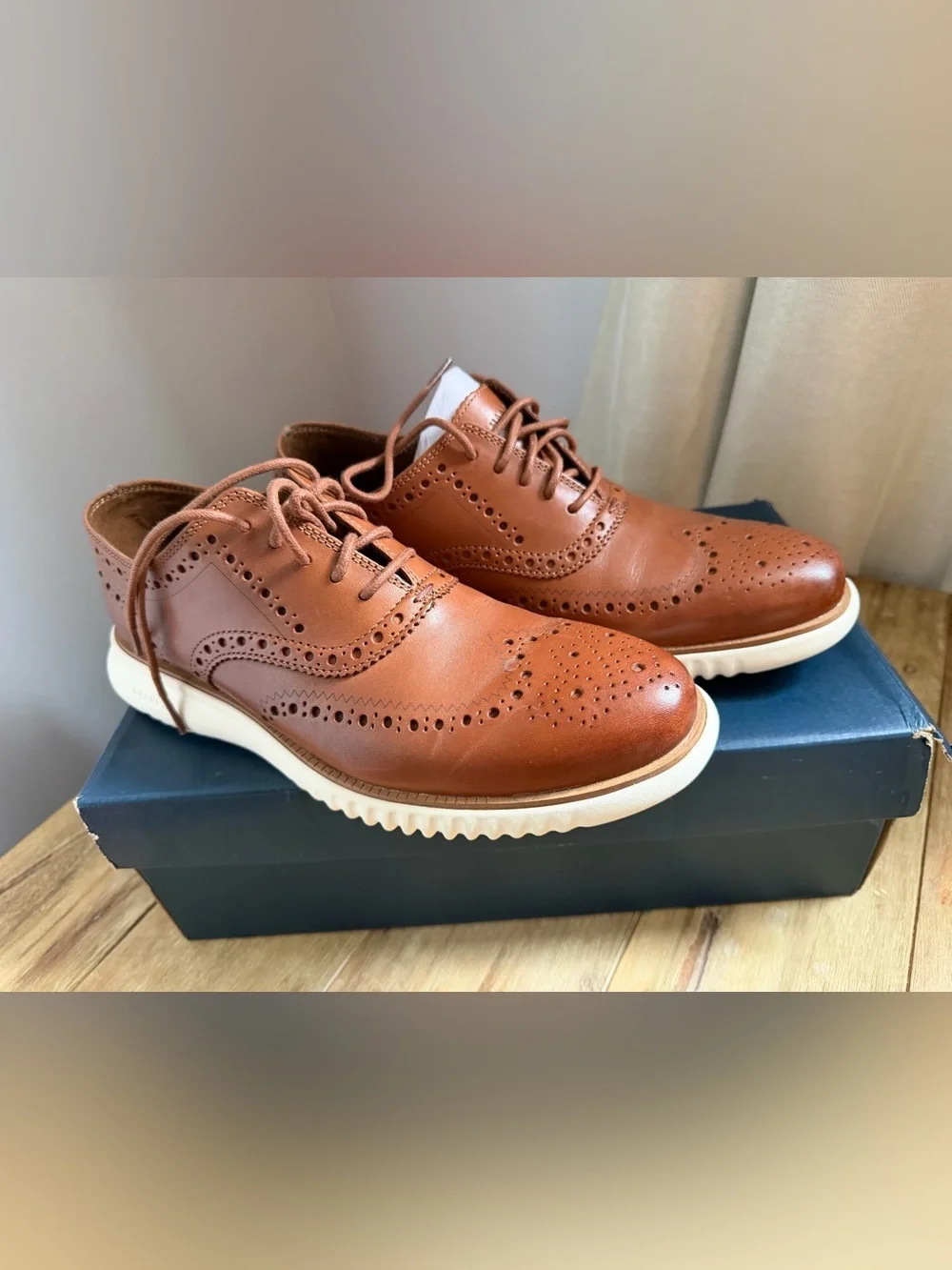 Cole Haan Grand Brown Leather Wingtip Derbys Size 8.5 NIB